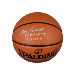 Autographed NBA Replica Basketball – Silver “Bill Russell, 11X Champ, 5X MVP”